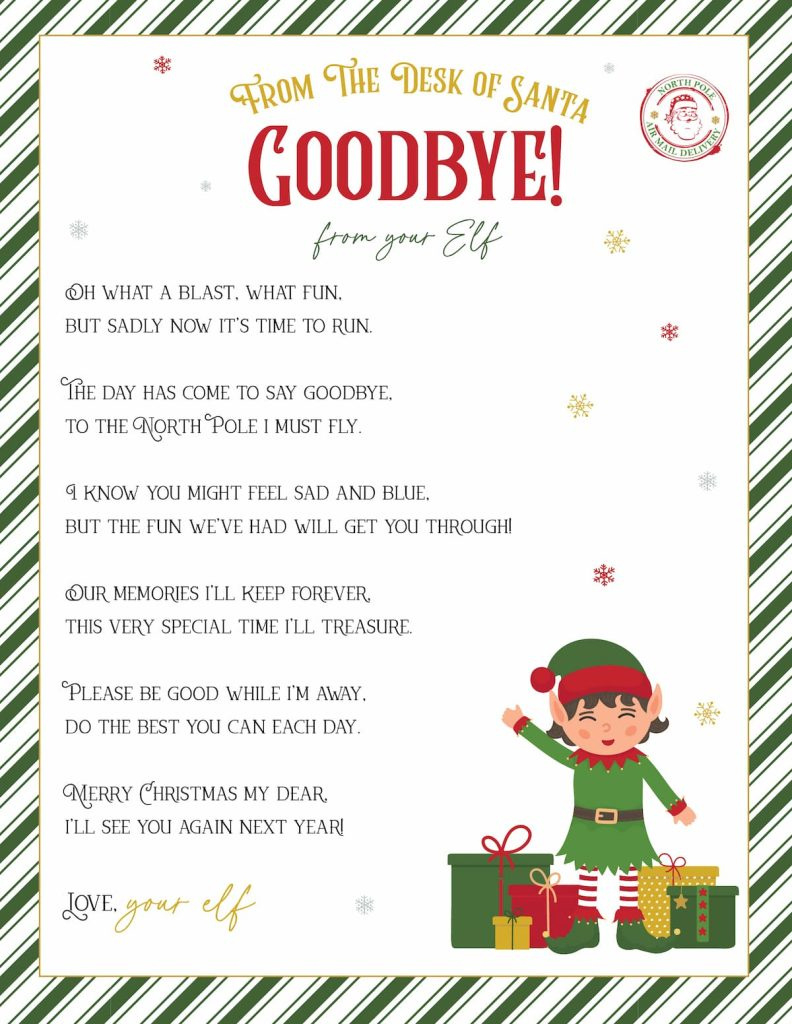 Elf On The Shelf Arrival And Goodbye Letters, Free Printable Set intended for Elf On A Shelf Goodbye Letter Free Printable