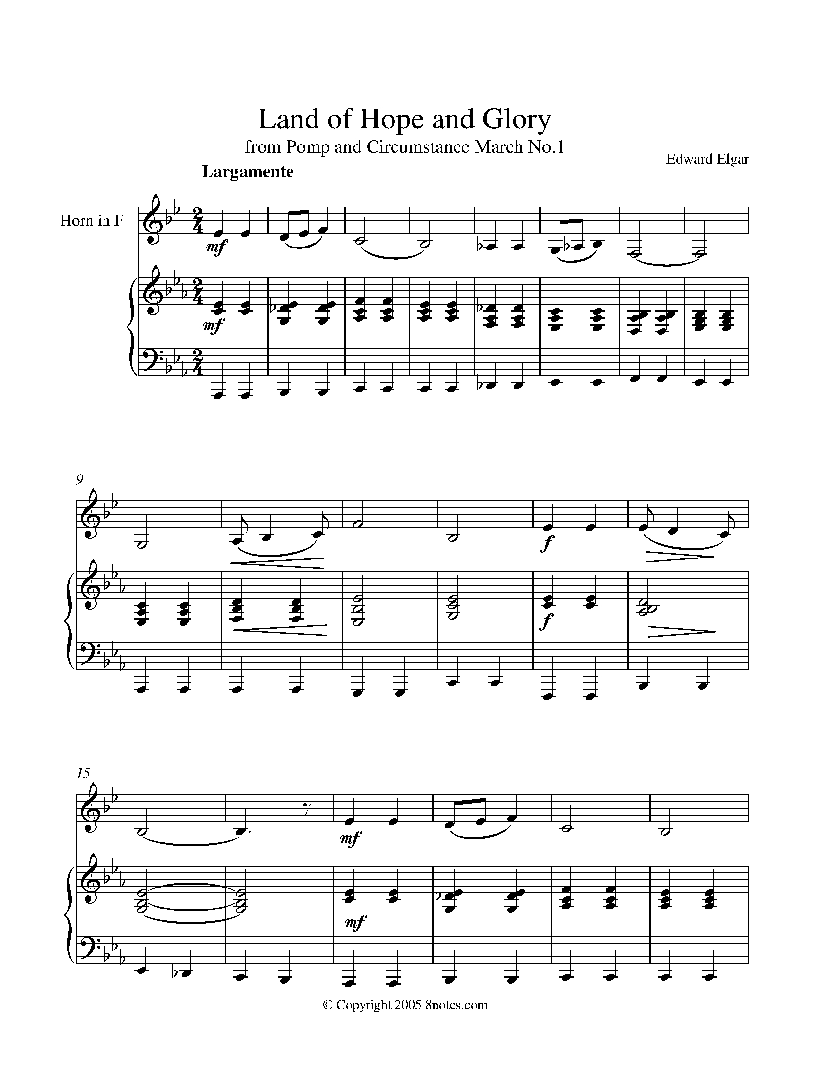 Elgar, Edward - Land Of Hope And Glory (Pomp And Circumstance throughout Free Printable Sheet Music Pomp And Circumstance