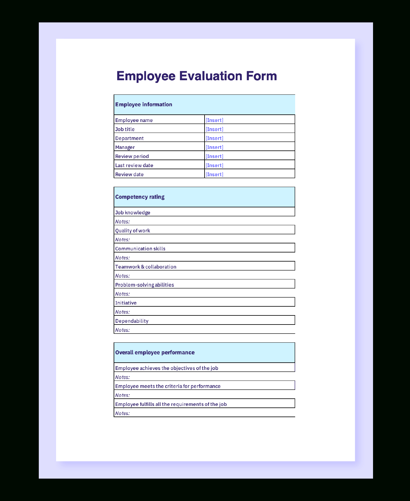 Employee Evaluation Template And Guide [Free Download] - Aihr in Free Employee Evaluation Forms Printable