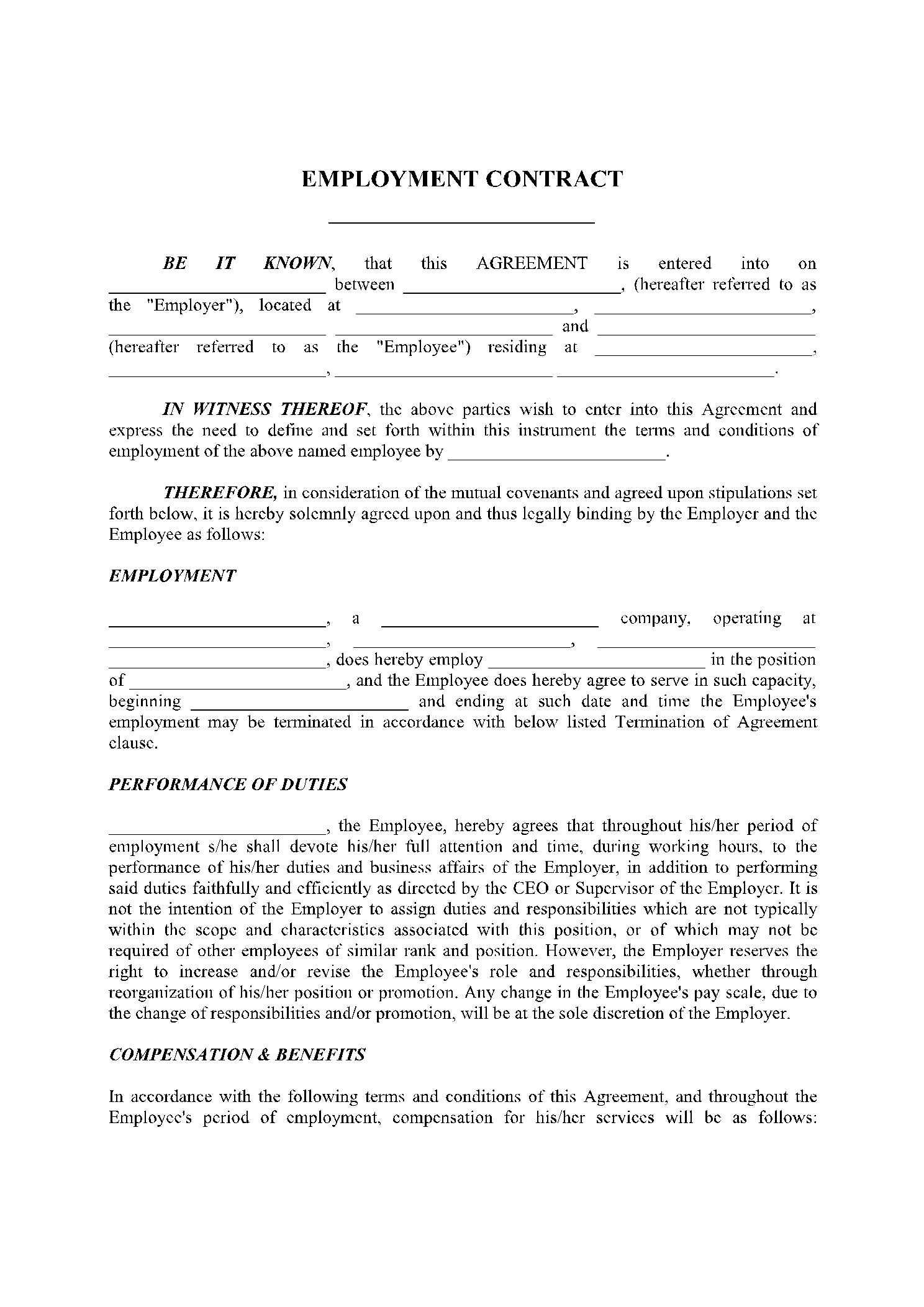 Employement Contract Template In 2021: Free Sample - Cocosign throughout Free Printable Employment Contracts