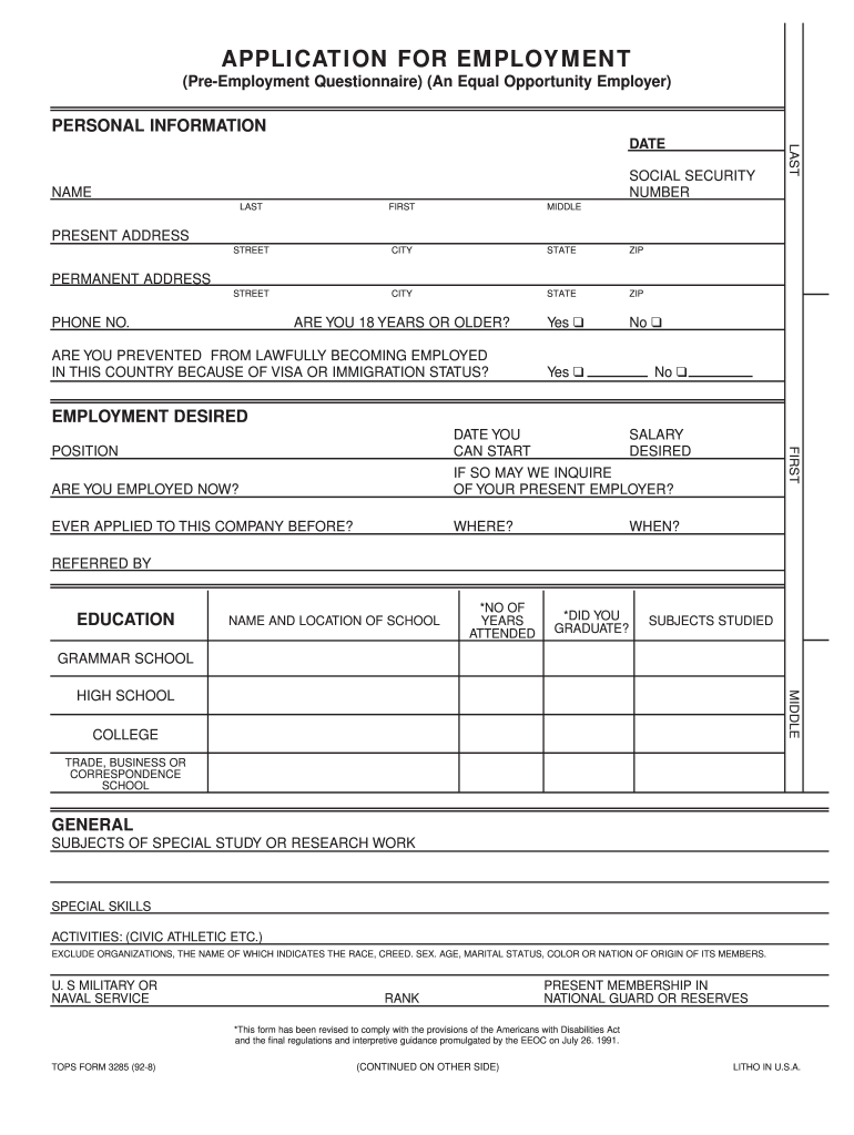Employment Applications - Fill Online, Printable, Fillable, Blank inside Free Printable Job Applications Online