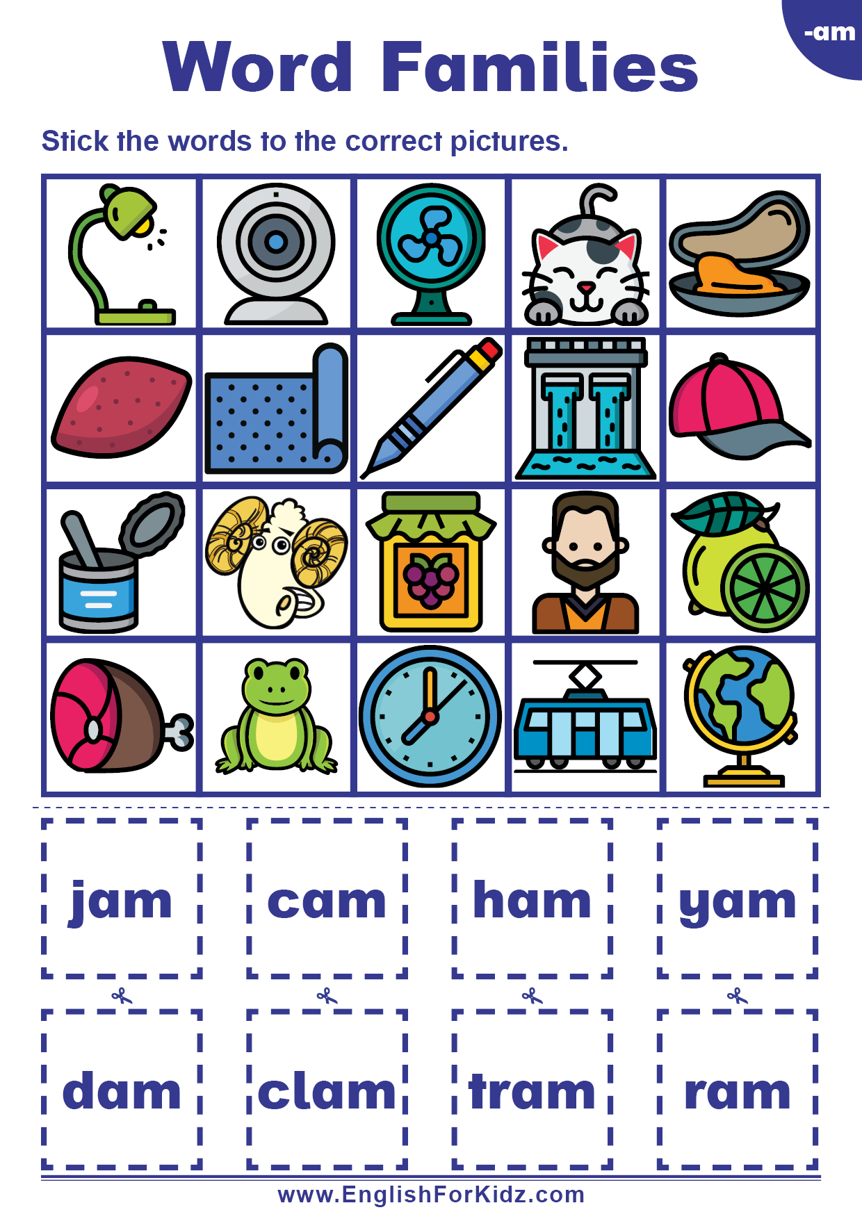 English For Kids Stepstep: Word Families Worksheets: Am Words intended for Free Printable Word Family Worksheets For Kindergarten
