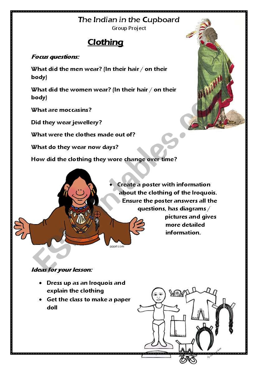 English Worksheets: The Indian In The Cupboard Project Part Two throughout Indian In The Cupboard Free Printable Worksheets