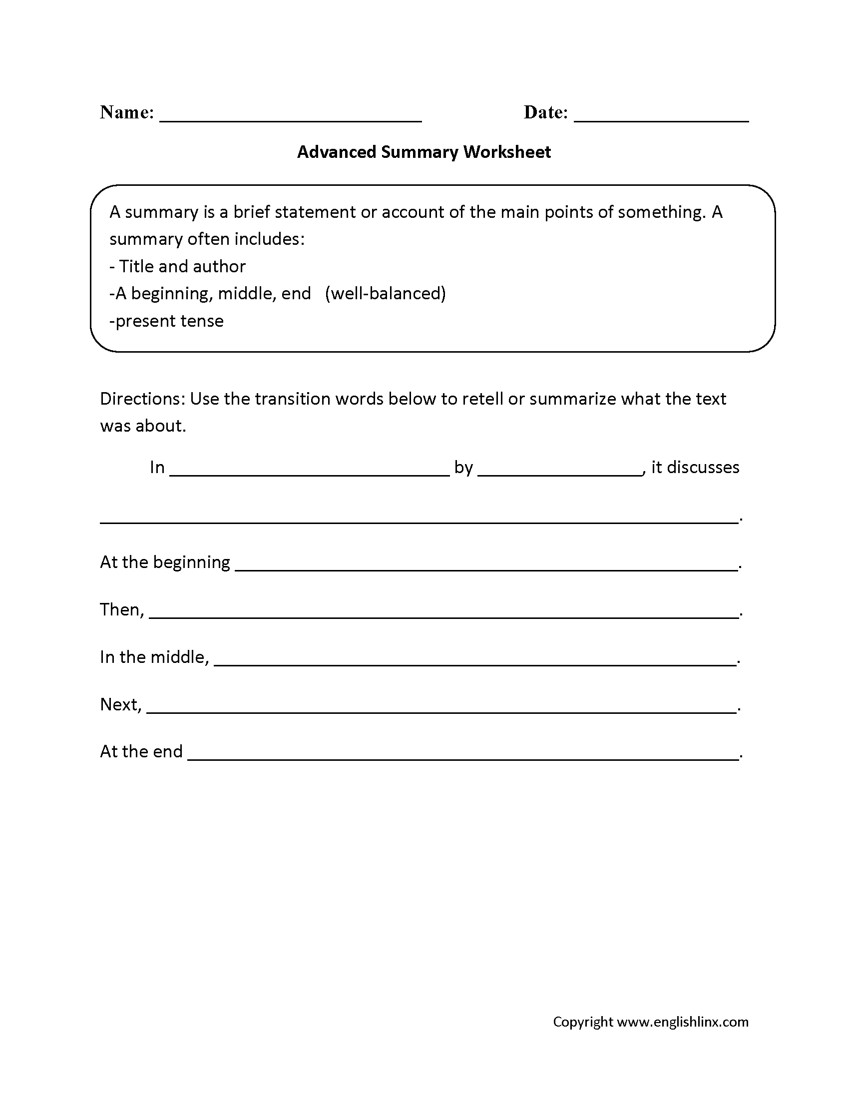 Englishlinx | Summary Worksheets within Free Printable Summarizing Worksheets 4Th Grade