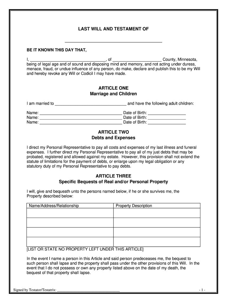 Example Of Will And Testament Form - Fill Online, Printable in Free Printable Will Papers