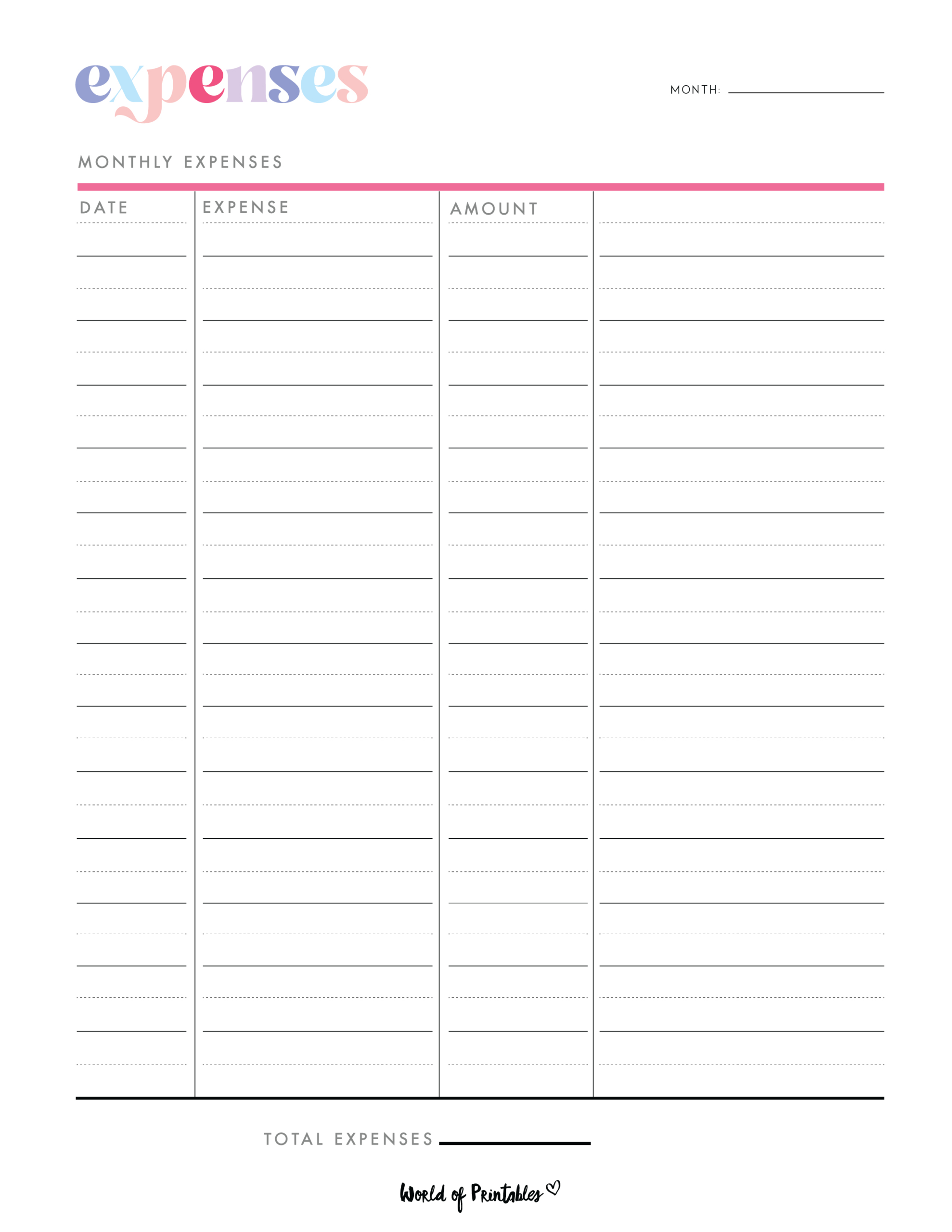Expense Tracker Templates - World Of Printables for Free Printable Monthly Expense Sheet