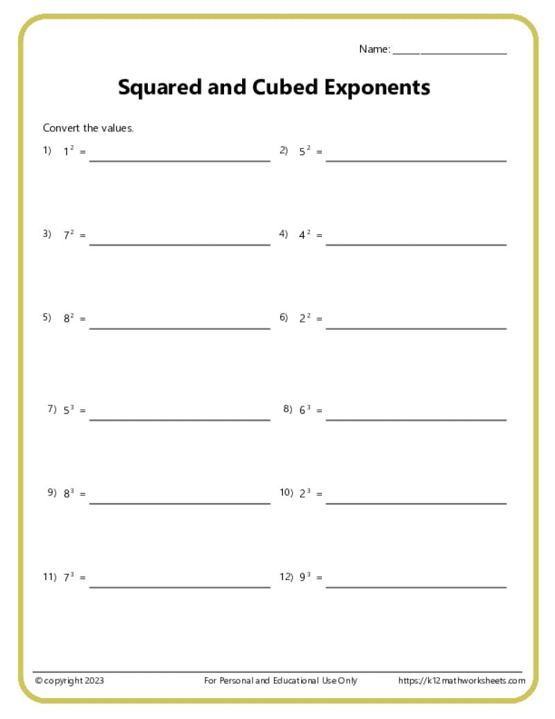 Exponents Worksheets intended for Free Printable Exponent Worksheets