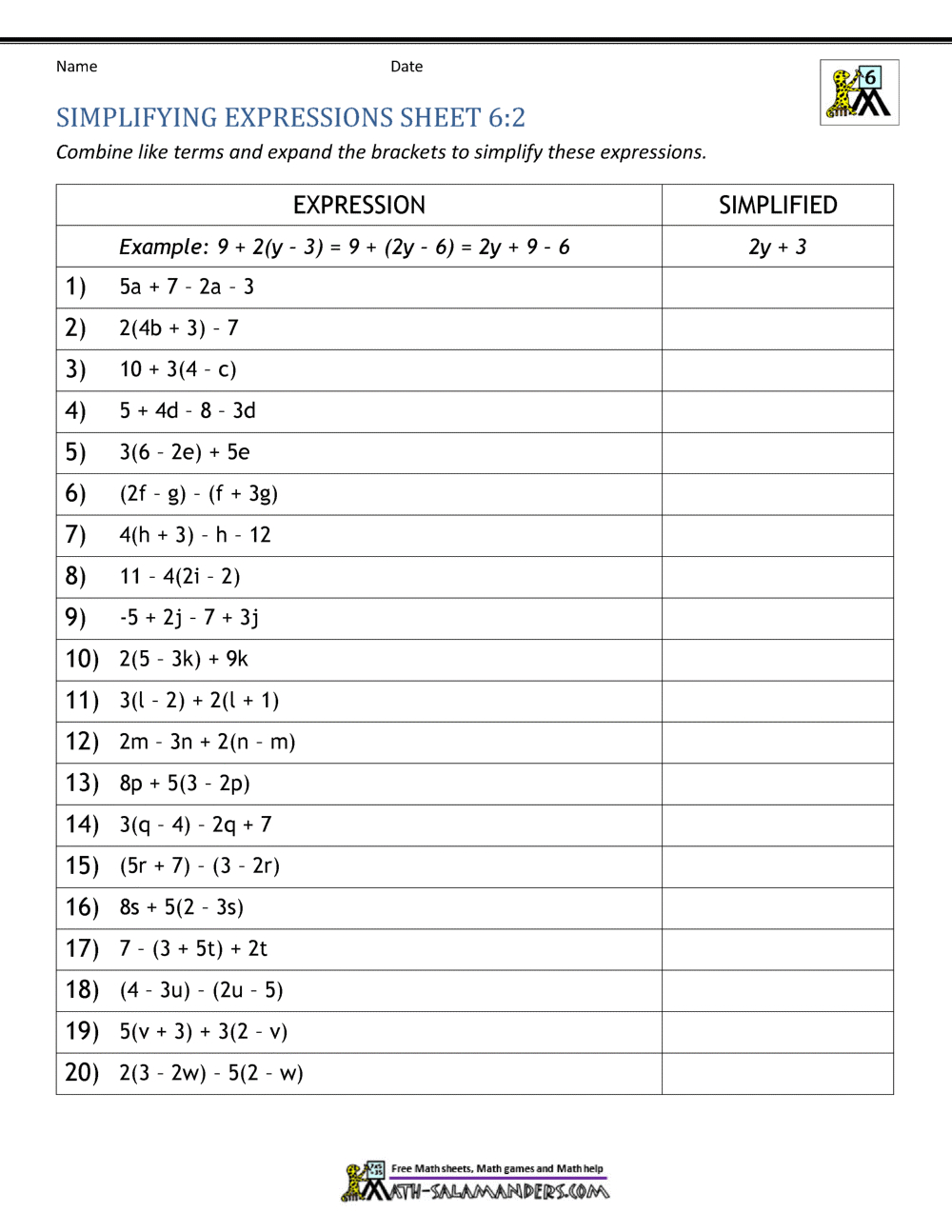 Expressions And Equations 6Th Grade with Free Printable Algebra Worksheets Grade 6
