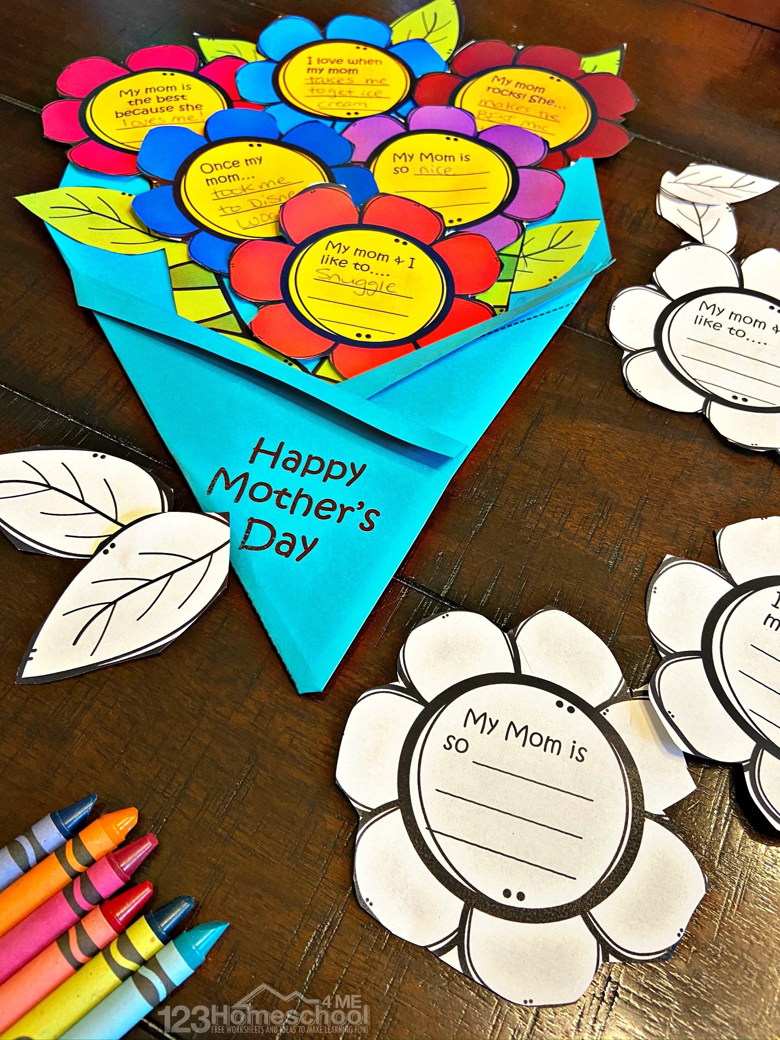 💐 Flower Bouquet Free Printable Mothers Day Craft For Kids inside Free Printable Mothers Day Crafts