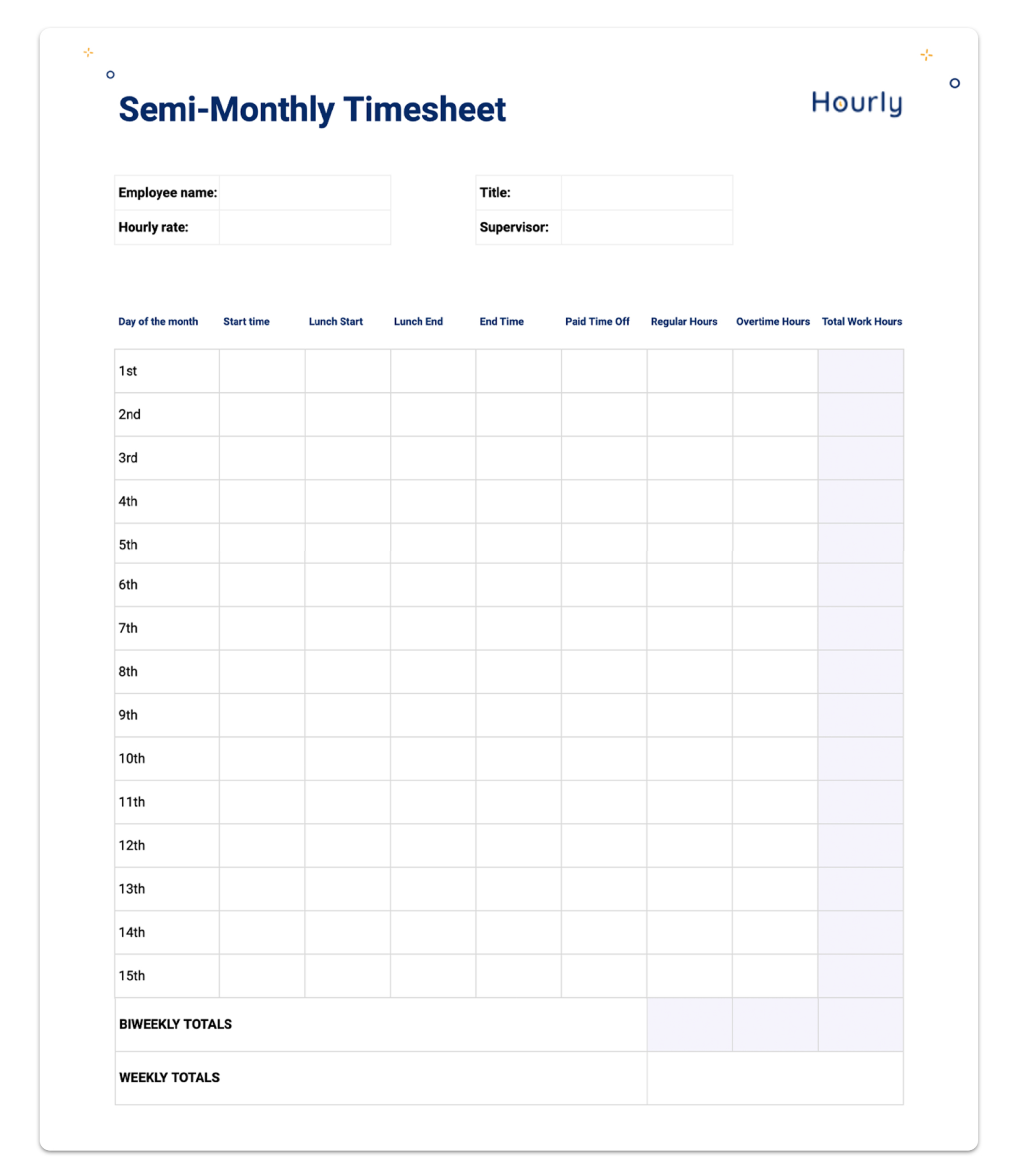 📅 Free Paper Timesheet Templates And Printable Timecards - Hourly with regard to Free Printable Time Cards