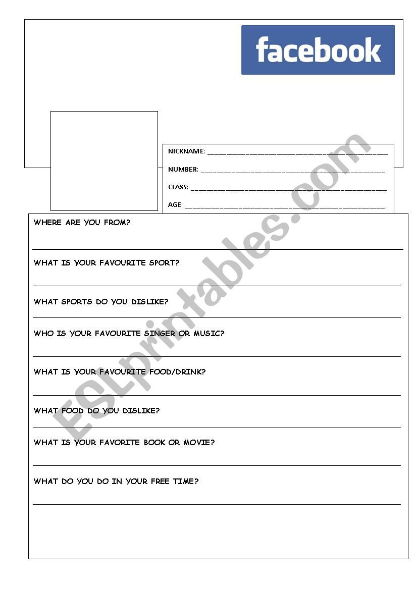 Facebook Template - Esl Worksheetbrigittebbb - Worksheets Library pertaining to Free Printable Facebook Template