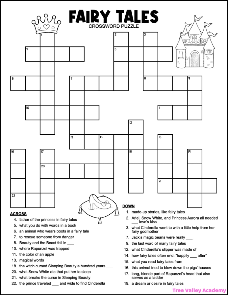 Fairy Tale Crossword Puzzles For Kids - Tree Valley Academy throughout Free Printable Themed Crossword Puzzles
