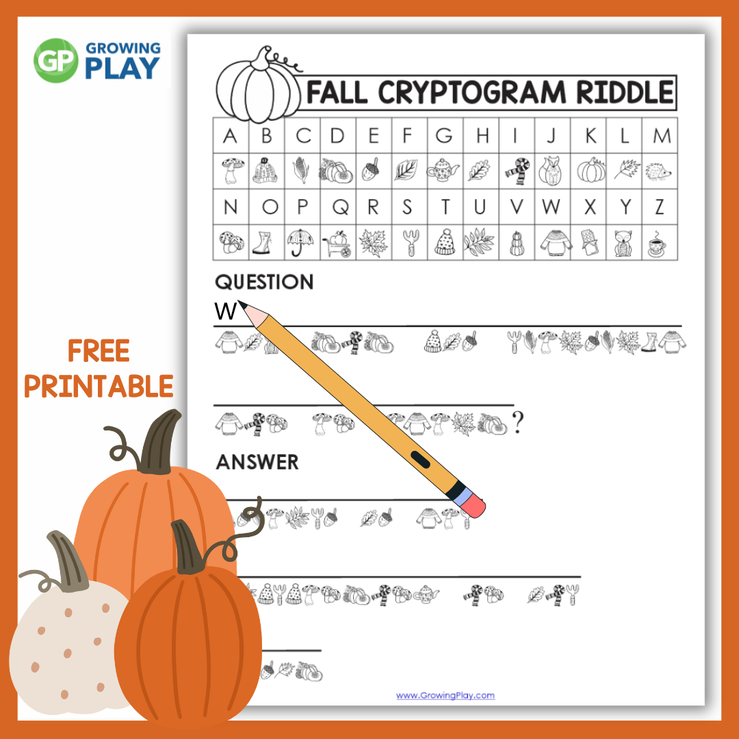 Fall Cryptogram Puzzle For Kids - Growing Play throughout Free Printable Cryptograms Pdf