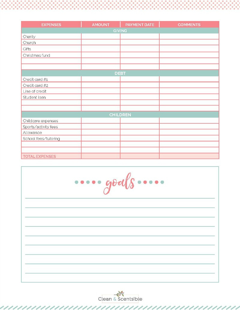 Family Binder Budgeting Printables - Clean And Scentsible pertaining to Free Printable Family Budget