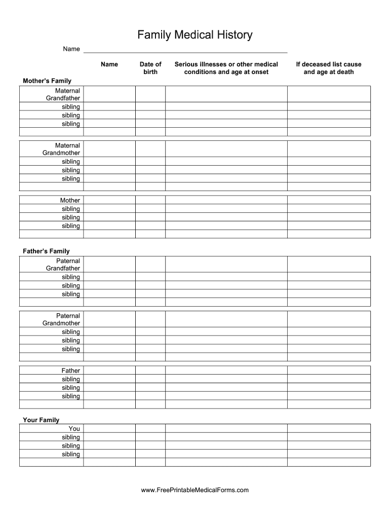 Family Medical History Form - Fill Online, Printable, Fillable regarding Free Printable Family History Forms