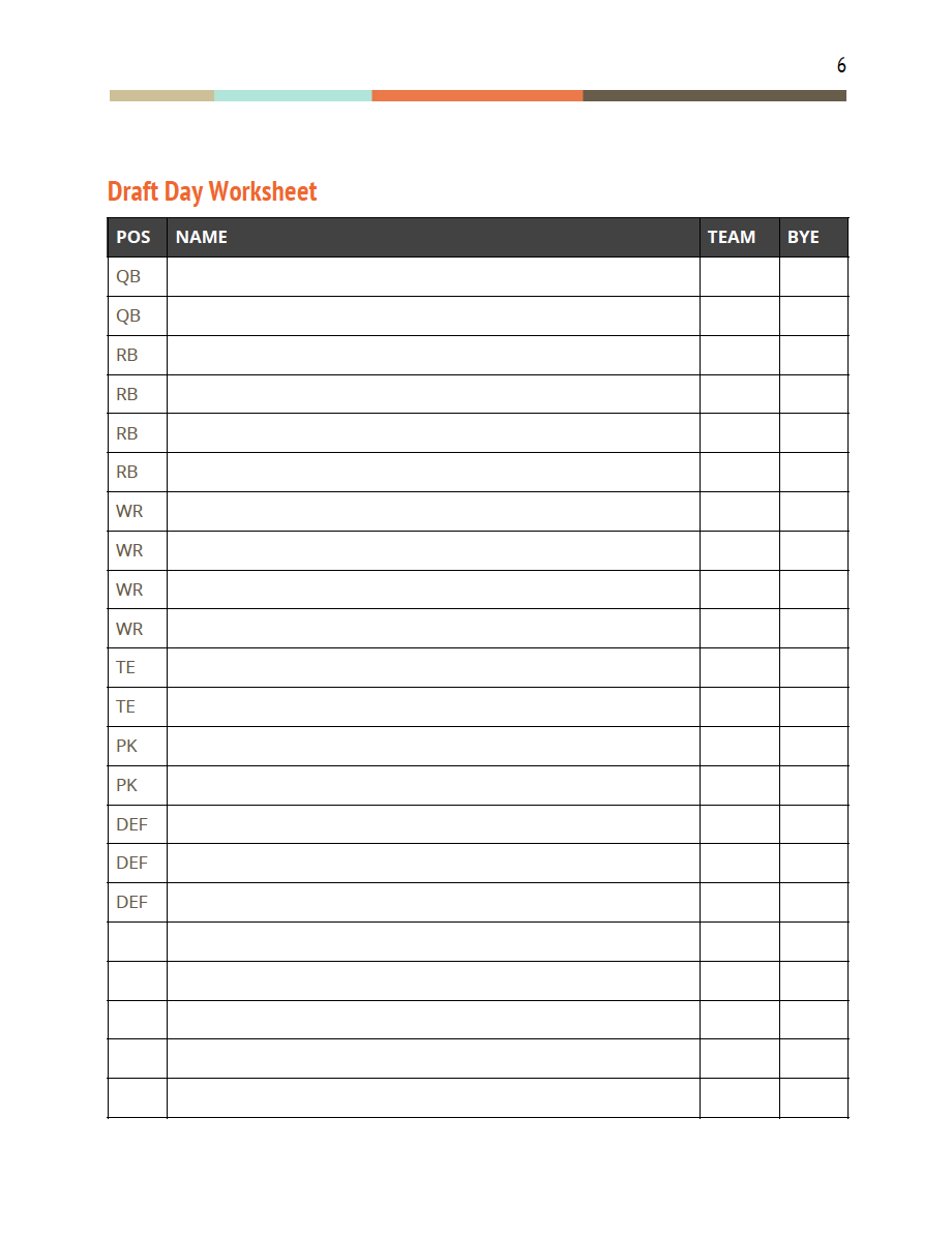 Fantasy Football Draft Packet — Fandraft intended for Free Fantasy Football Printable Draft Sheets