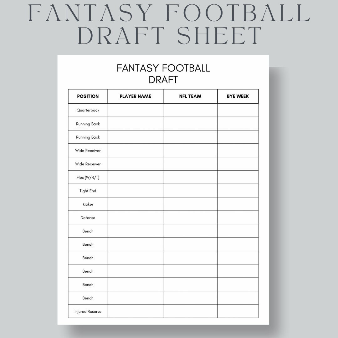 Fantasy Football Draft Sheet: Us Letter, A4, A5 (Instant Download Pdf) - Etsy in Fantasy Football Draft Sheets Printable Free