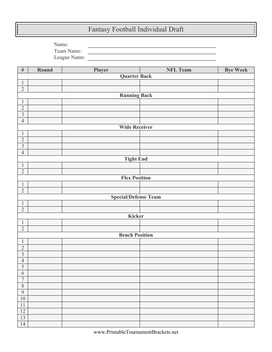 Fantasy Football Individual Draft Template Download Printable Pdf in Fantasy Football Draft Sheets Printable Free
