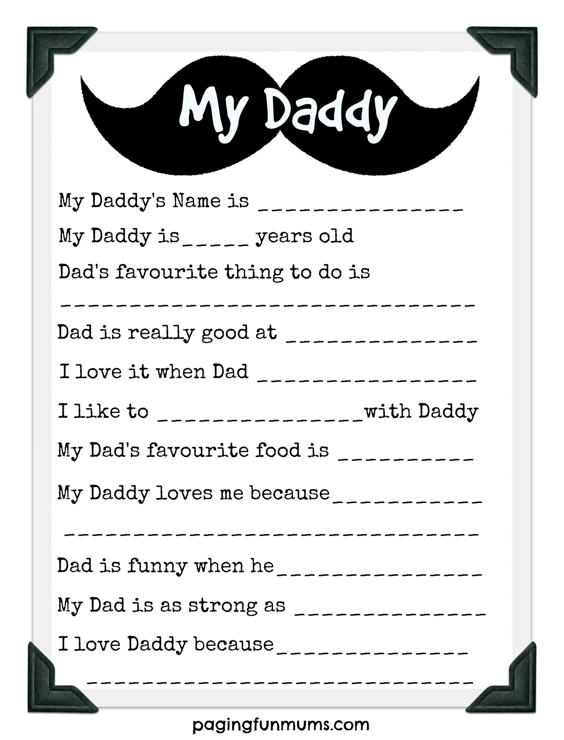 Fathers Day Printable Questionnaire - Printable Party Favors intended for Free Printable Dad Questionnaire