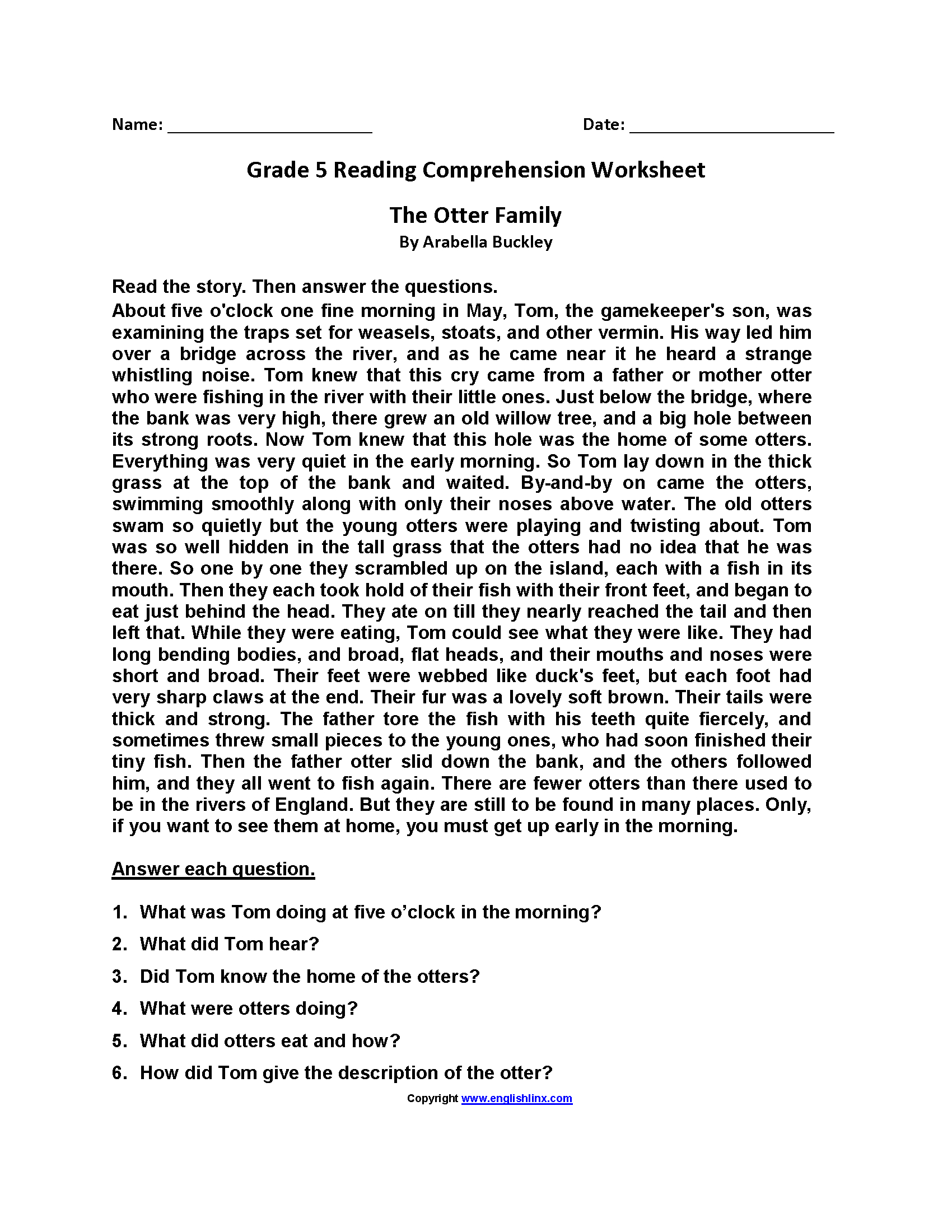 Fifth Grade Reading Worksheets | Improve Fluency & Vocabulary pertaining to Free Printable Reading Worksheets For 5Th Grade