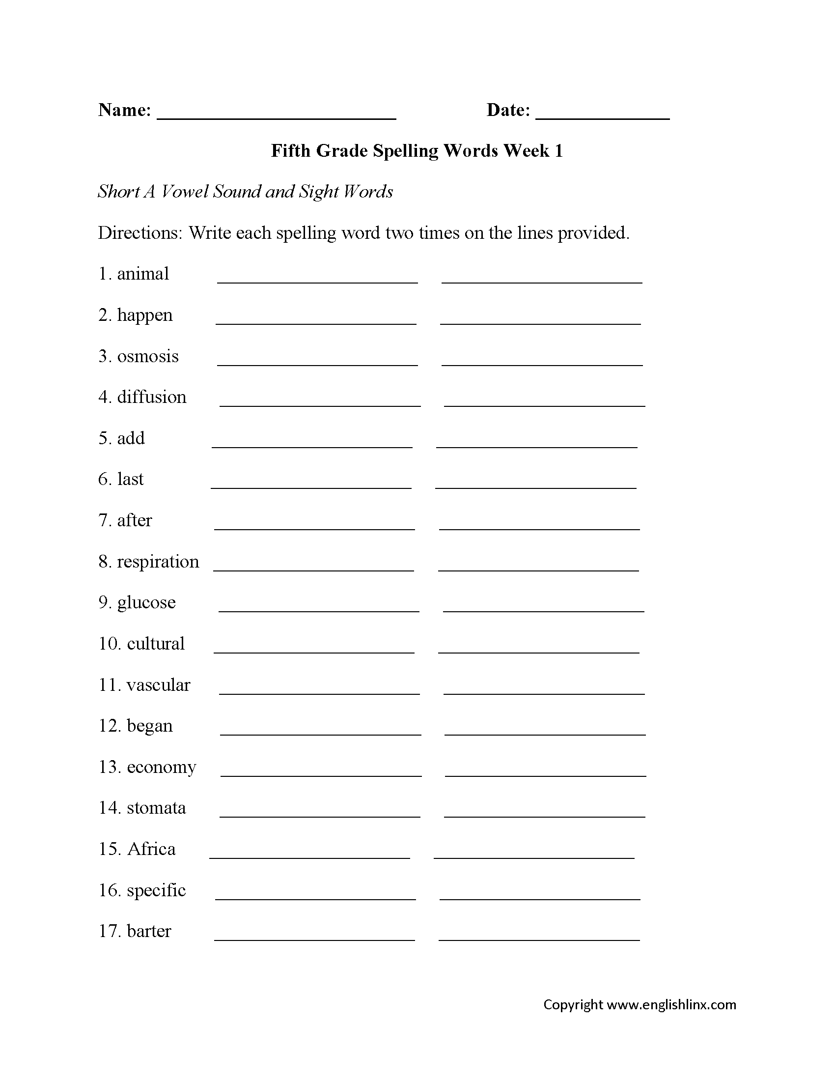 Fifth Grade Spelling Worksheets | Printable Word Lists & Weekly for Free Printable Spelling Worksheets For 5Th Grade