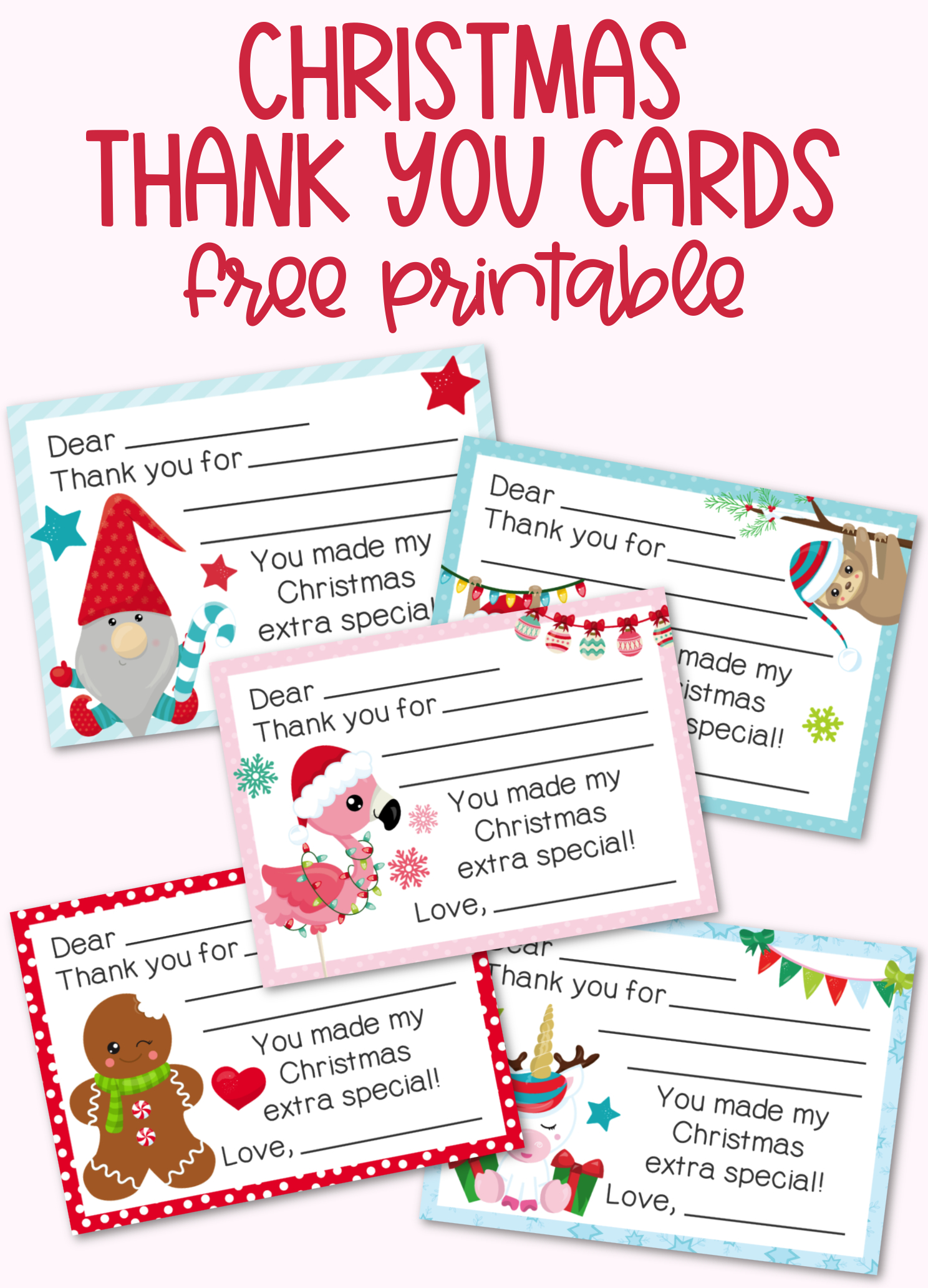 Fill-In-The-Blank Christmas Thank You Cards Free Printable throughout Christmas Thank You Cards Printable Free