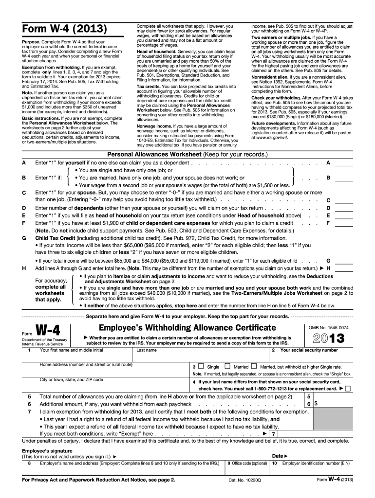 Fillable Online Irs Fillable W 4 Form No Download Needed Fax Email pertaining to Form W 4 2013 Free Printable
