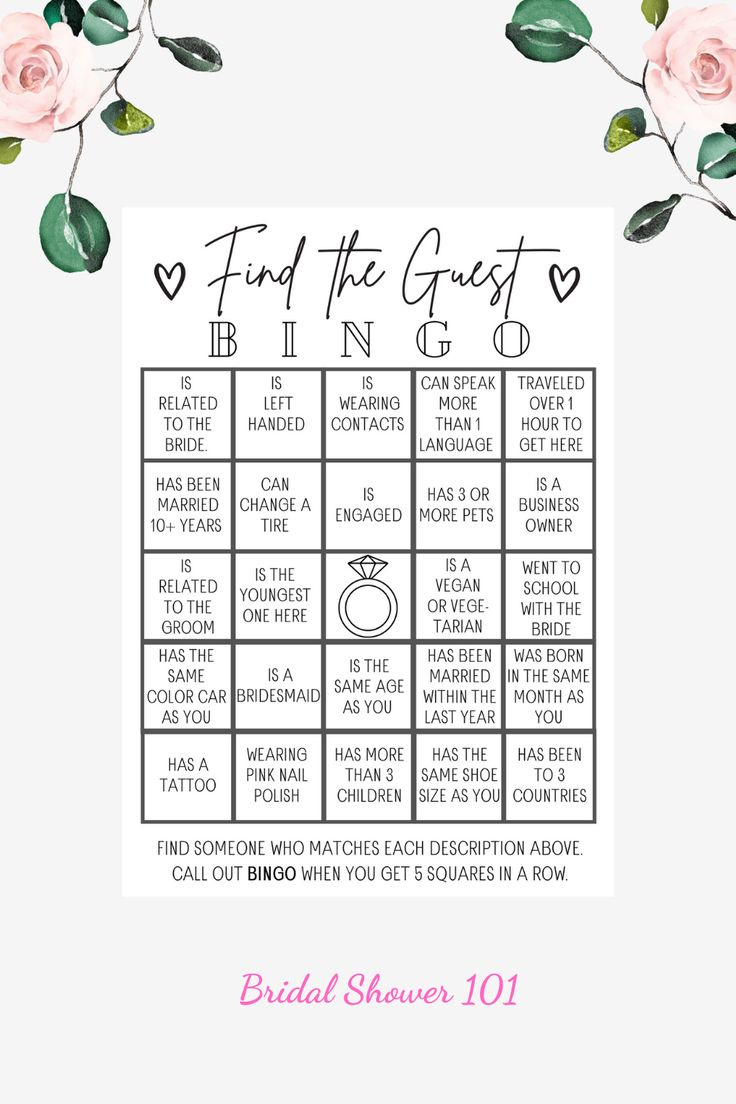 Find The Guest Bingo | Bridal Shower 101 regarding Find The Guest Game Free Printable