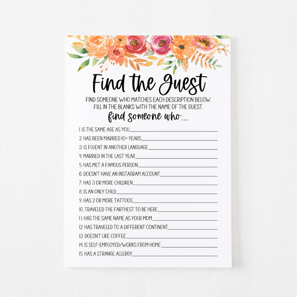 Find The Guest Bridal Shower Game Free Printable | Modern Moh intended for Find The Guest Game Free Printable