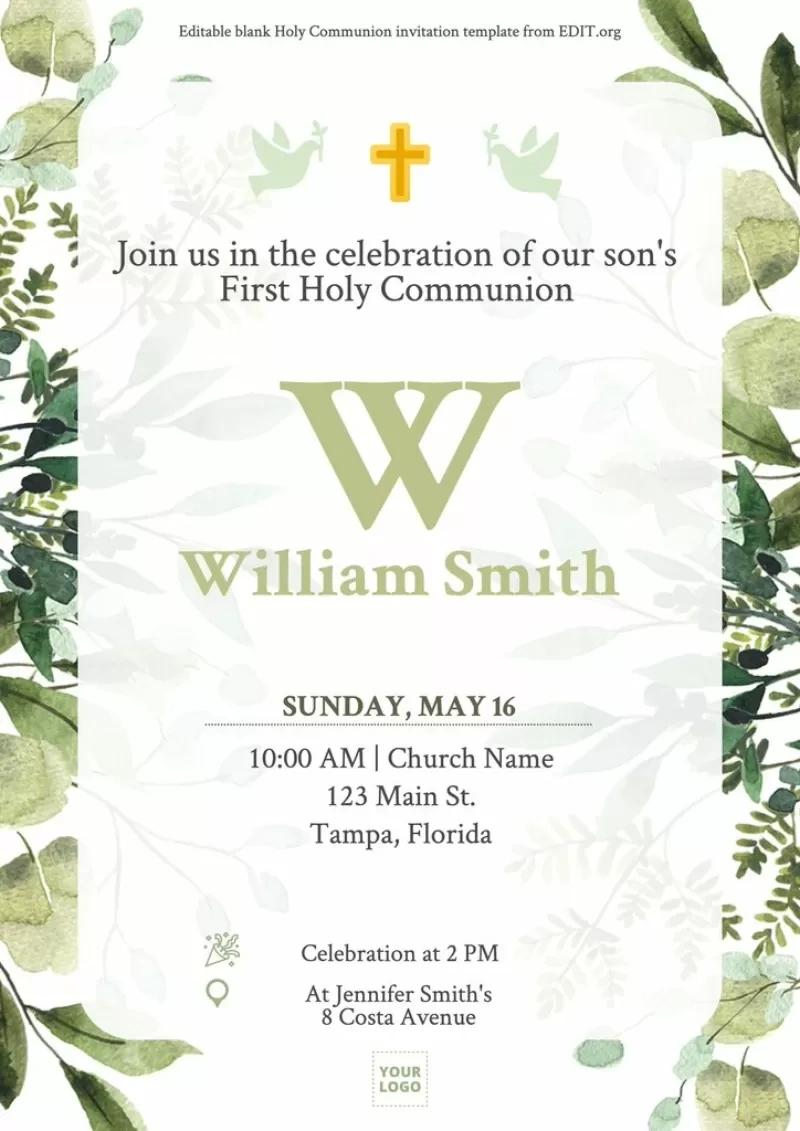 First Communion Invitation Templates throughout Free Printable First Communion Invitation Cards