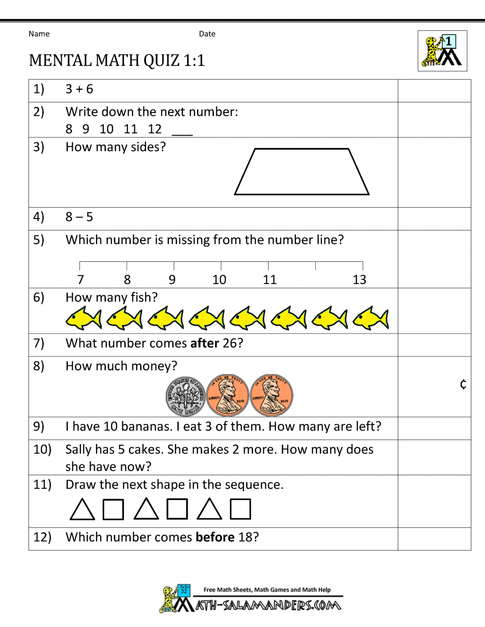 First Grade Mental Math Worksheets regarding Free Printable Mental Math Worksheets