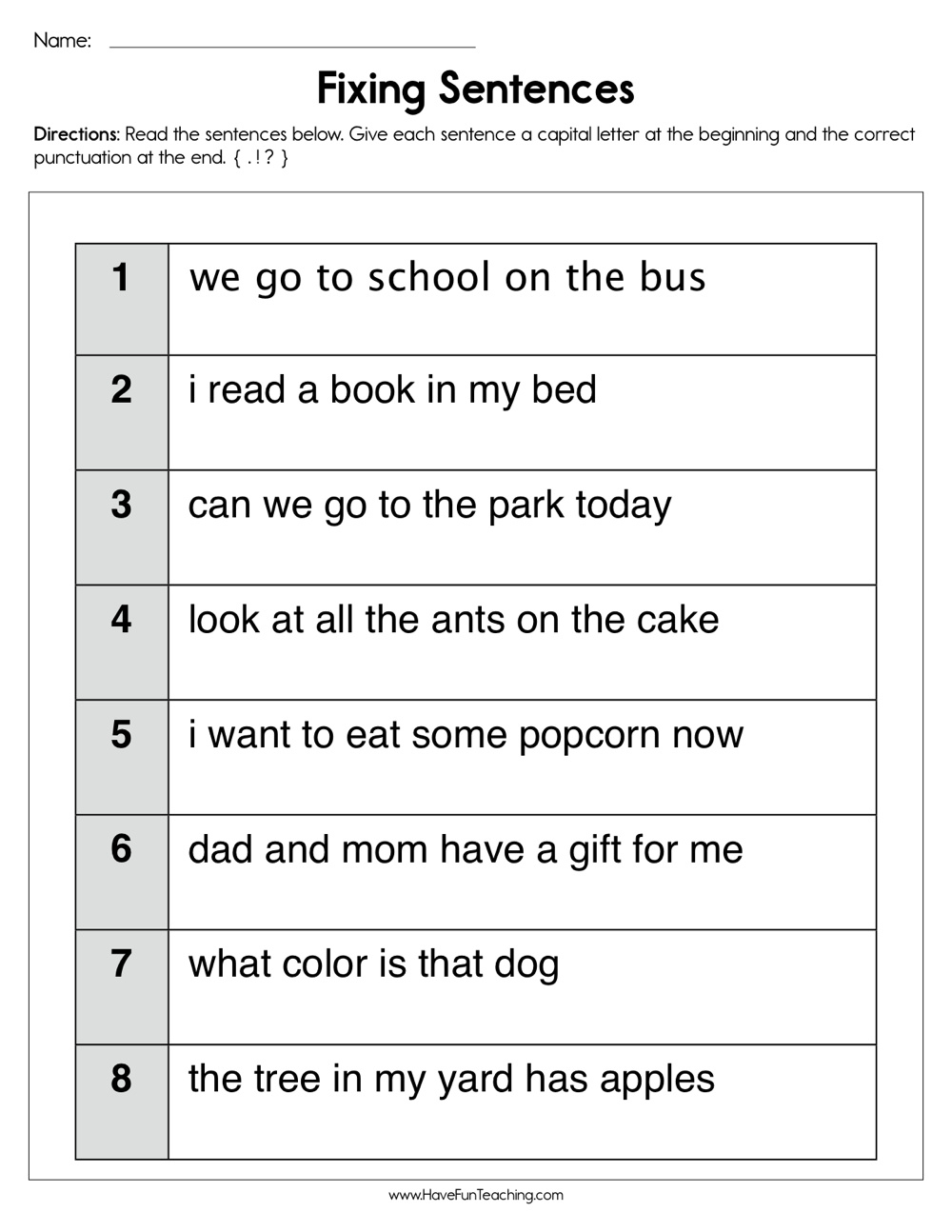 Fixing Sentences Worksheet - Have Fun Teaching within Free Printable Sentence Correction Worksheets