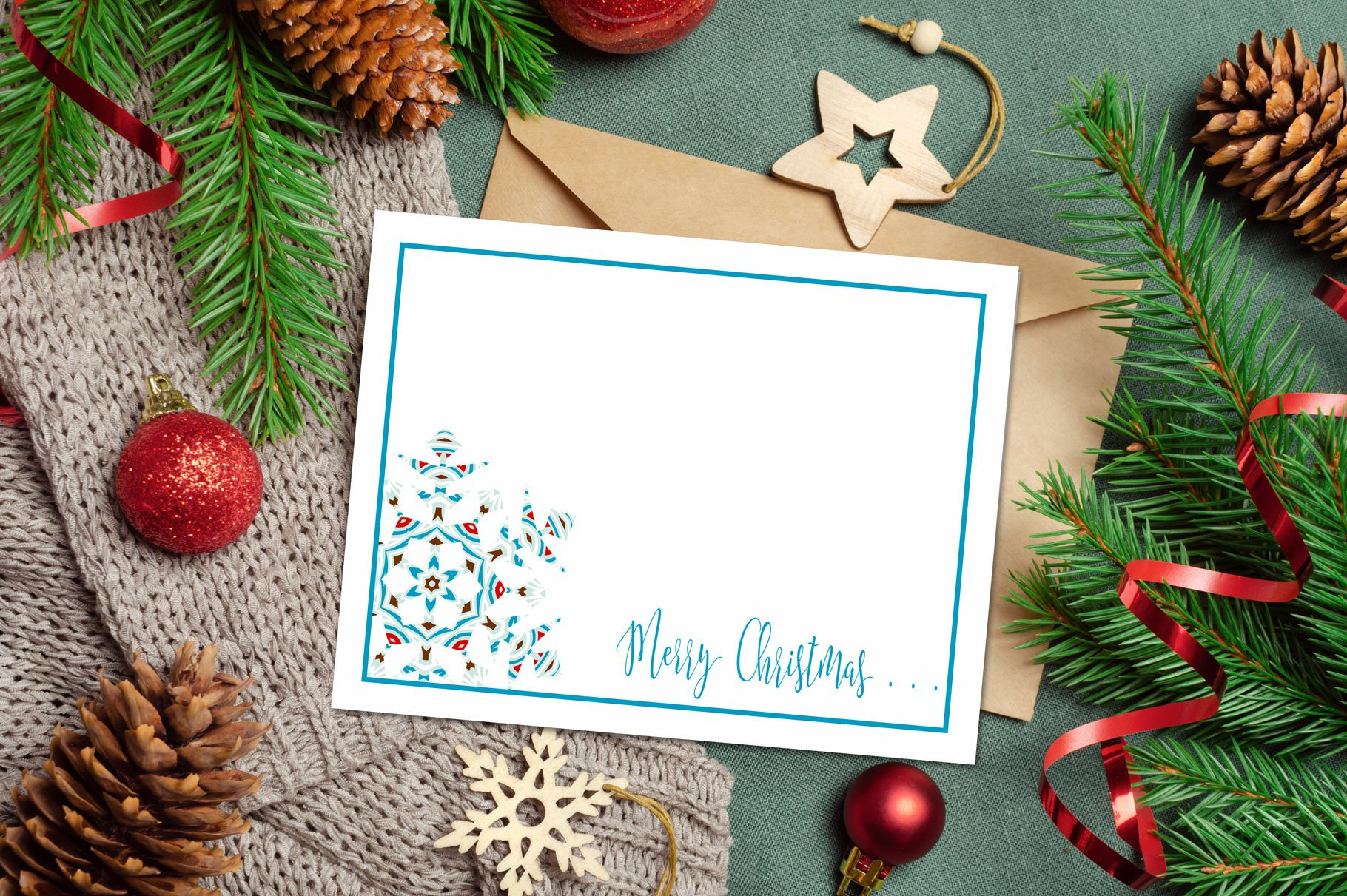 Flat Note Card, Christmas Snowflake 4 Printable Card Set with Free Printable Flat Christmas Cards