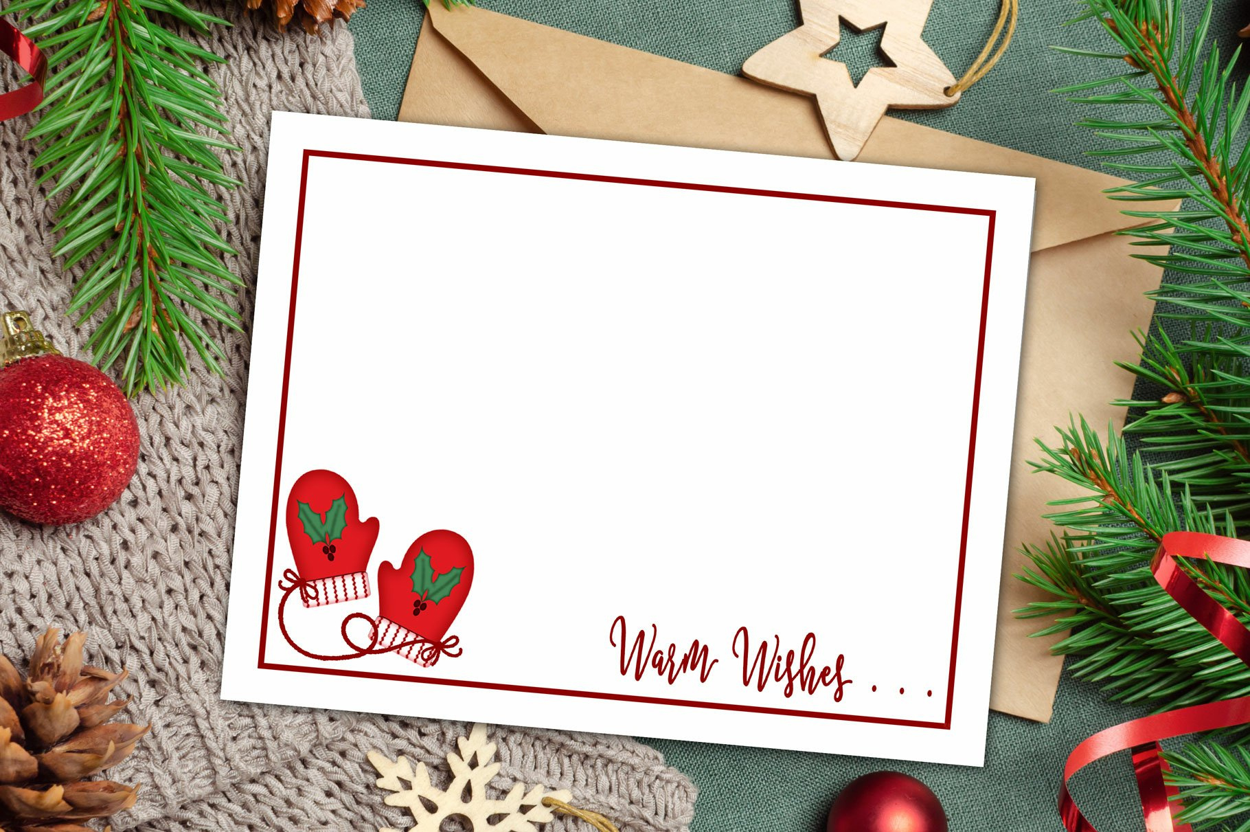 Flat Note Card, Winter Mittens 1 Printable Card Set in Free Printable Flat Christmas Cards