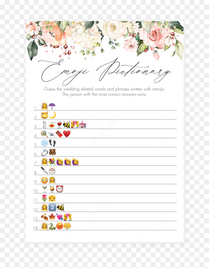 Floral Bridal Shower Emoji Pictionary Game Printable - Bridal intended for Emoji Bridal Shower Game Free Printable