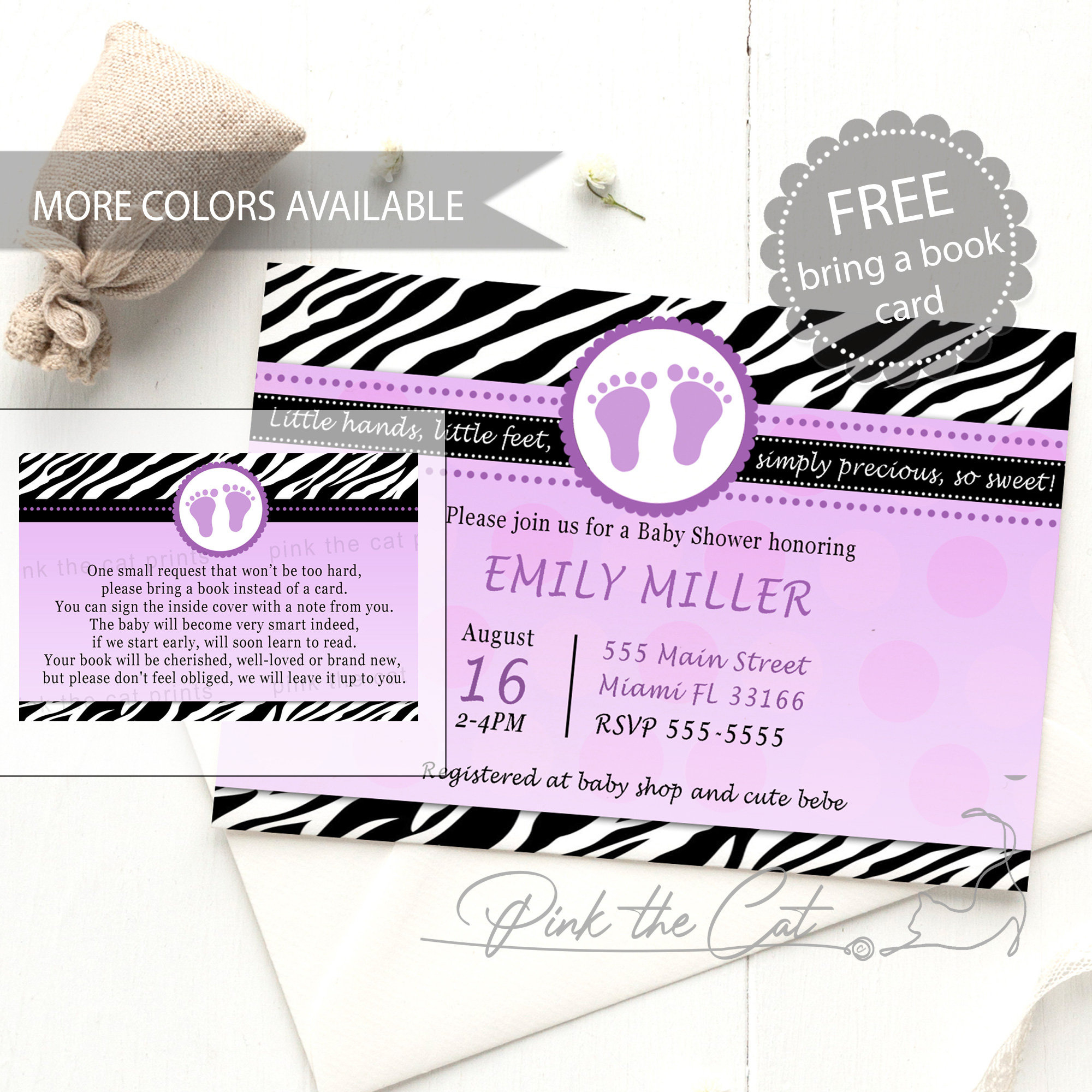 Footprints Baby Shower Invitation For Girl Or Boy Different Colors pertaining to Free Printable Pink Zebra Baby Shower Invitations