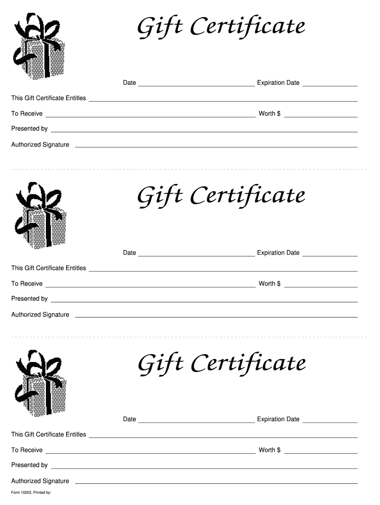 Form 10002 - Fill Online, Printable, Fillable, Blank - Pdffiller with Free Printable Gift Certificate Template