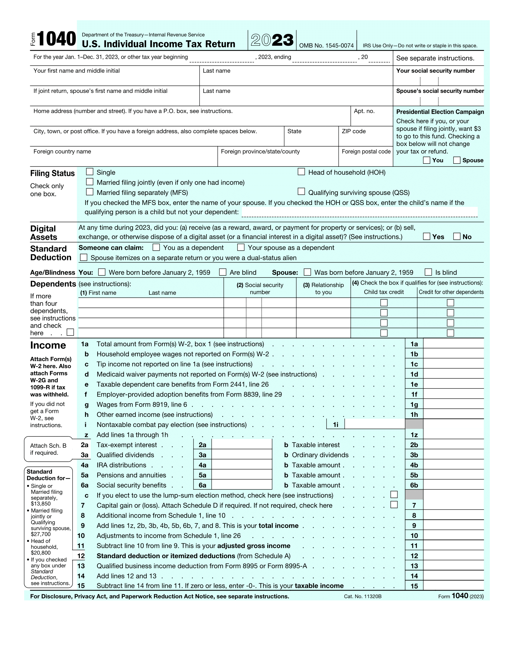 Form 1040 For 2023 | Catch Up On Filing Late With Our Pdf Editor for Free Printable Irs 1040 Forms
