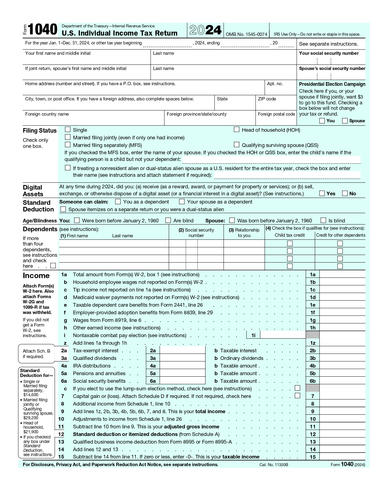 Form 1040 | Us Individual Income Tax Return | 2024 throughout Free Printable Irs 1040 Forms