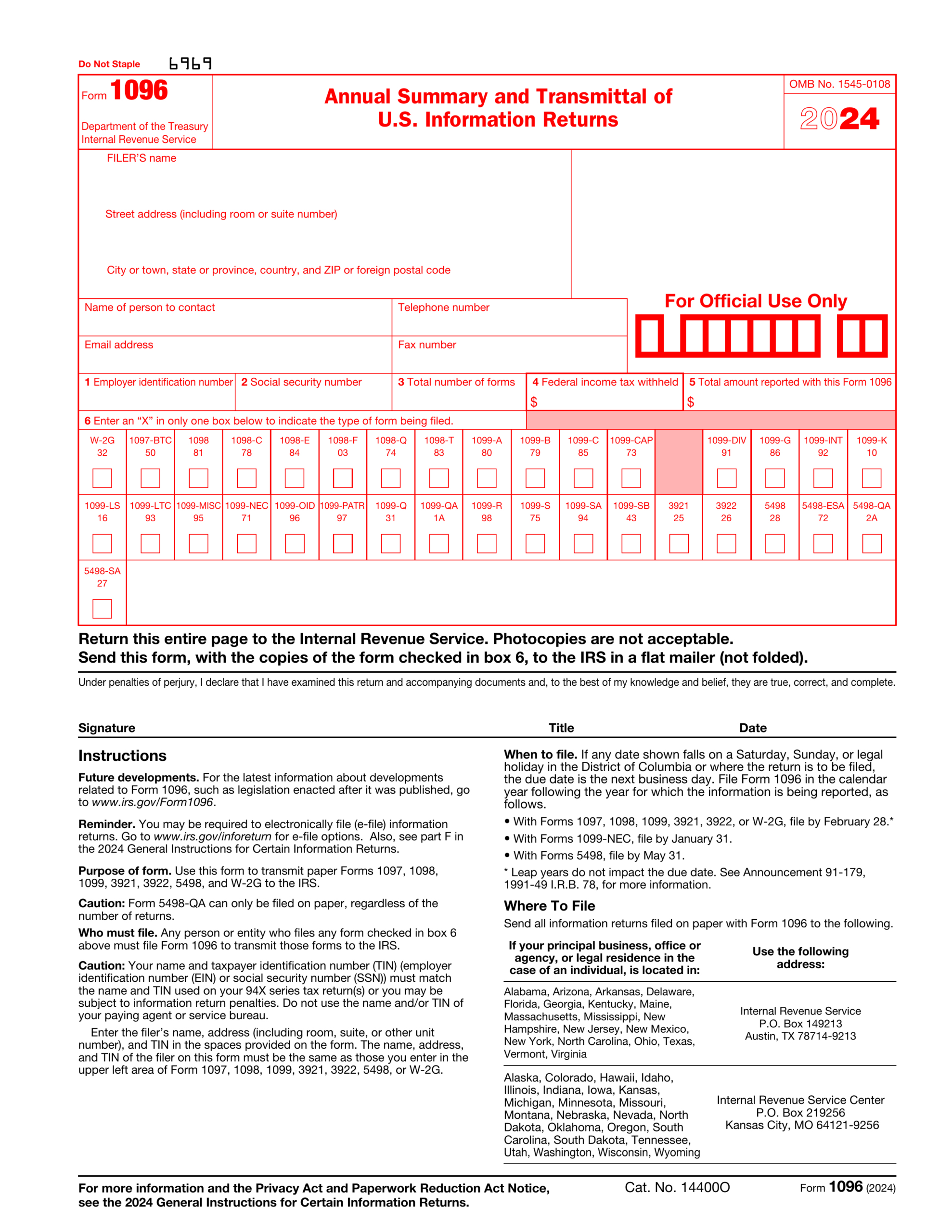 Form 1096 2024-2025 - Fill, Edit And Download - Pdf Guru pertaining to Free Printable 1096 Form 2015