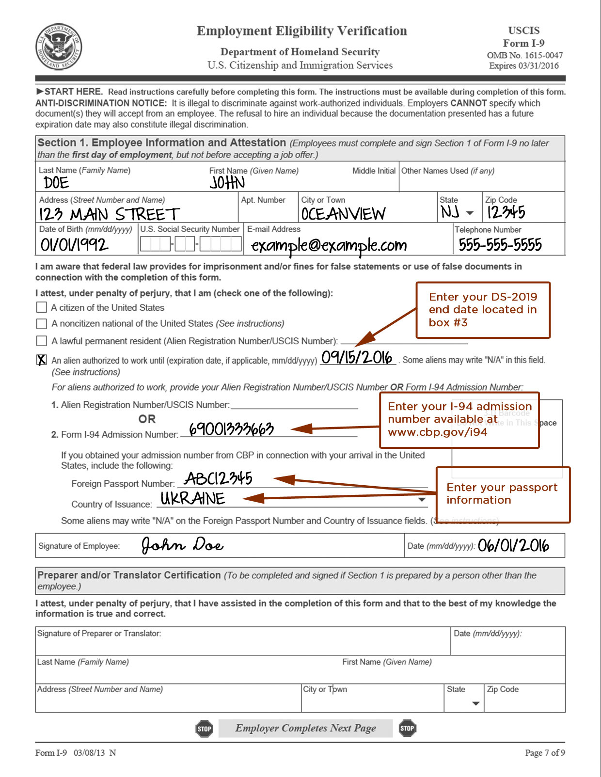 Form I-9 Authorized Representative - Form throughout Free Printable I 9 Form 2016