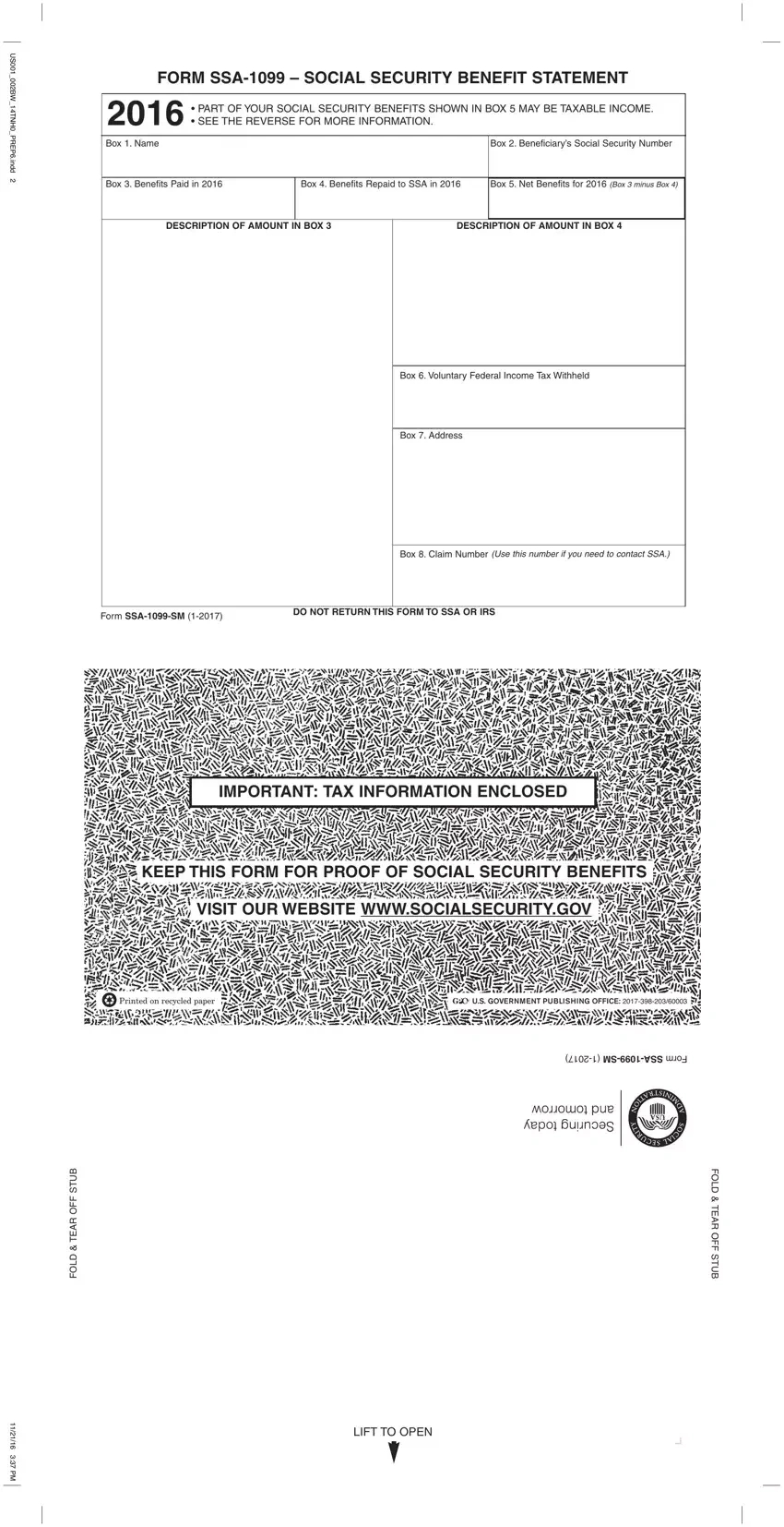 Form Ssa 1099 ≡ Fill Out Printable Pdf Forms Online inside Free Printable 1099 Form 2016