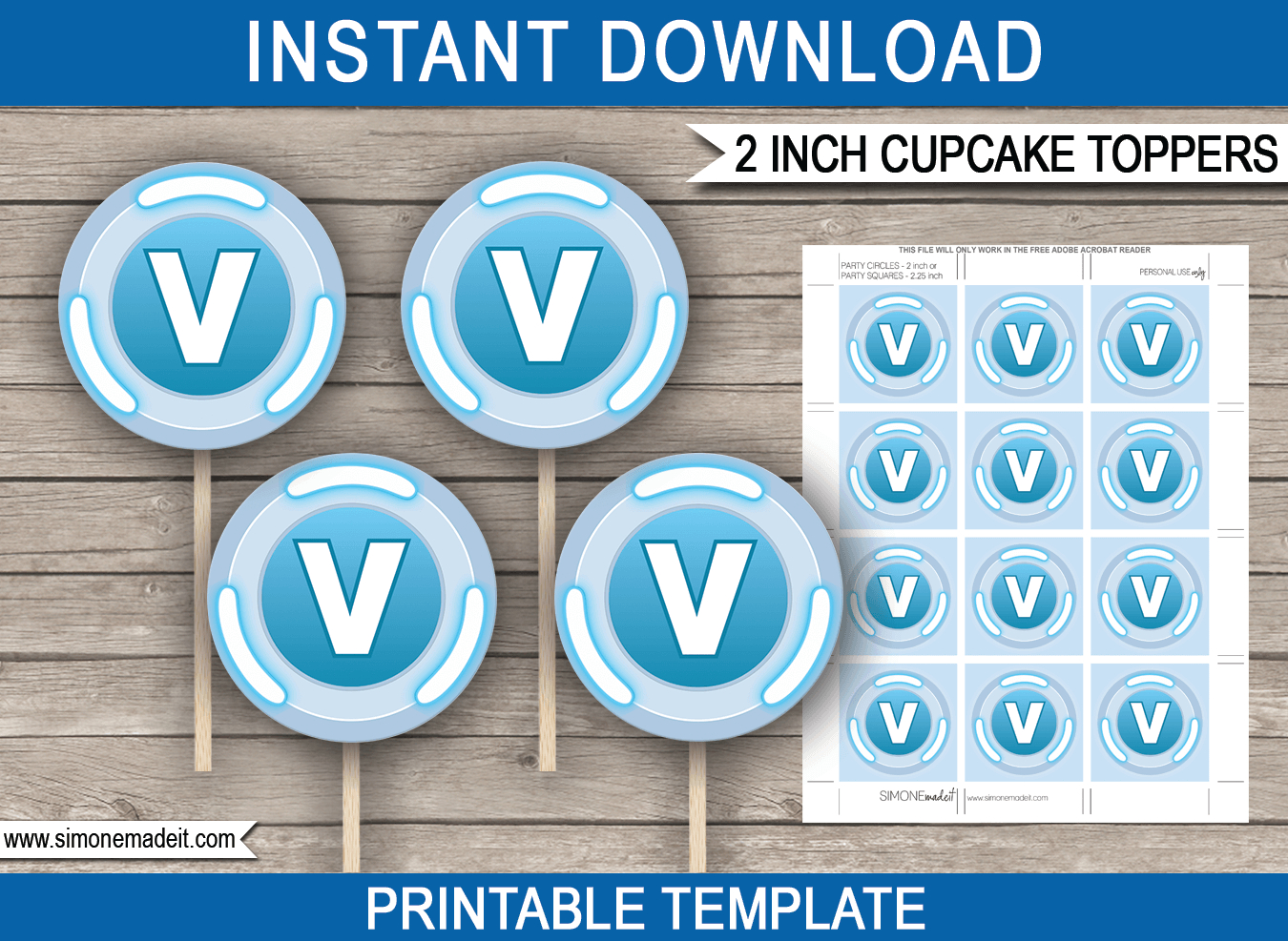 Fortnite V-Bucks Cupcake Toppers Template for Free Printable Fortnite Cupcake Toppers