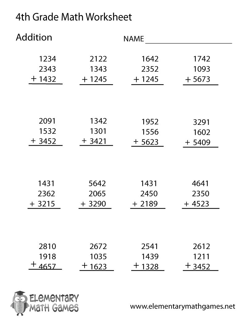 Fourth Grade Addition Worksheet regarding Free Printable Math Worksheets For 4Th Grade