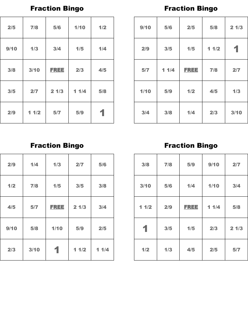 Fraction Bingo - Wordmint for Fraction Bingo Cards Printable Free