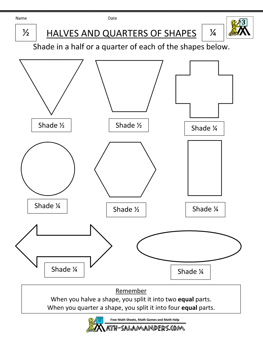 Fractions Of Shapes Worksheets with regard to Free Printable First Grade Fraction Worksheets