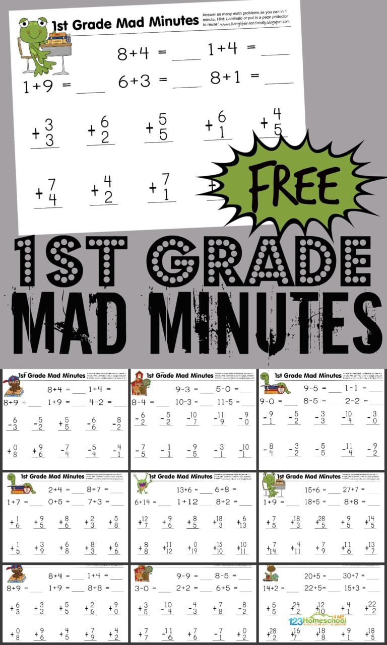 Free 1St Grade Printable Math Worksheets & First Grade Mad Minutes! within Free Printable Math Test For 1St Grade