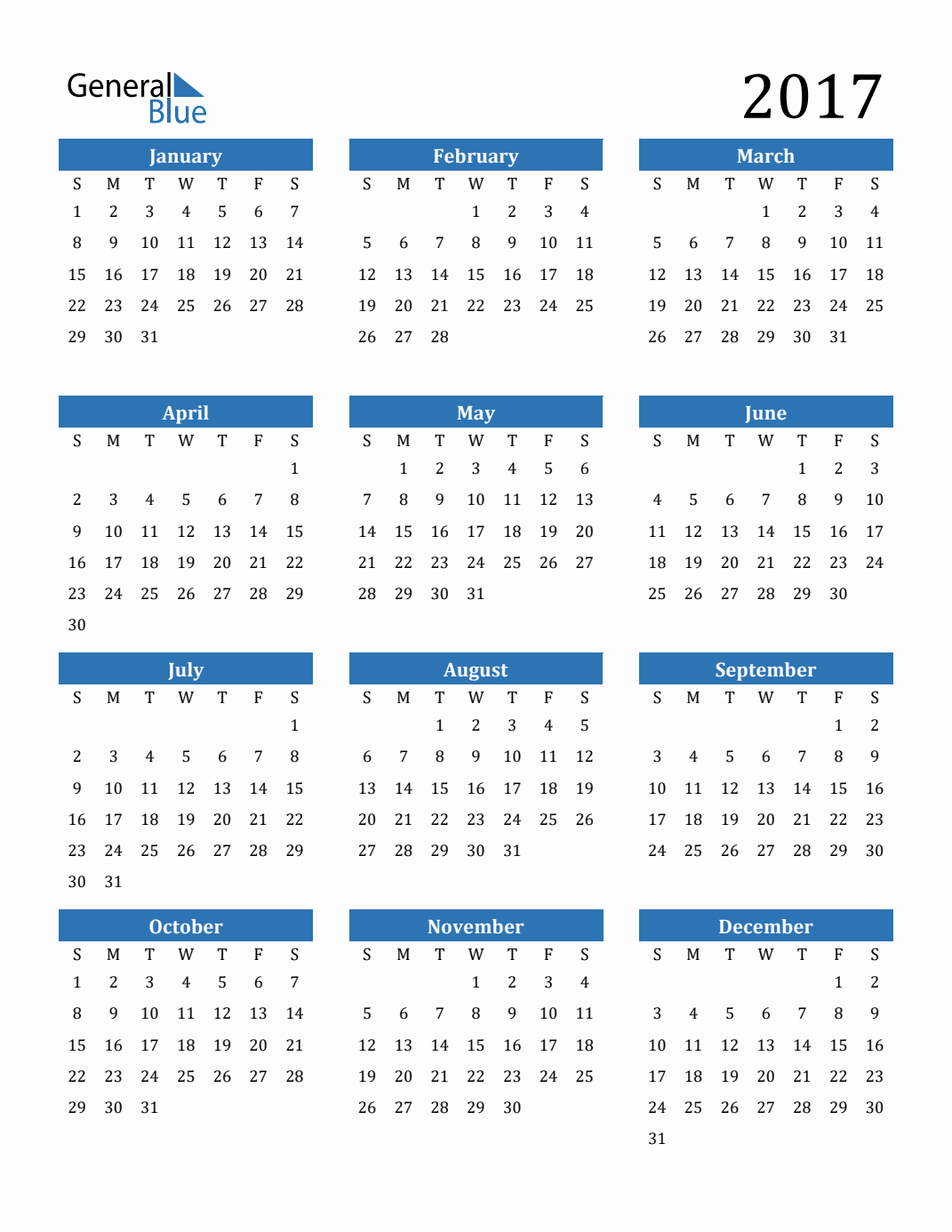 Free 2017 Calendars In Pdf, Word, Excel - Worksheets Library for Free 2017 Printable