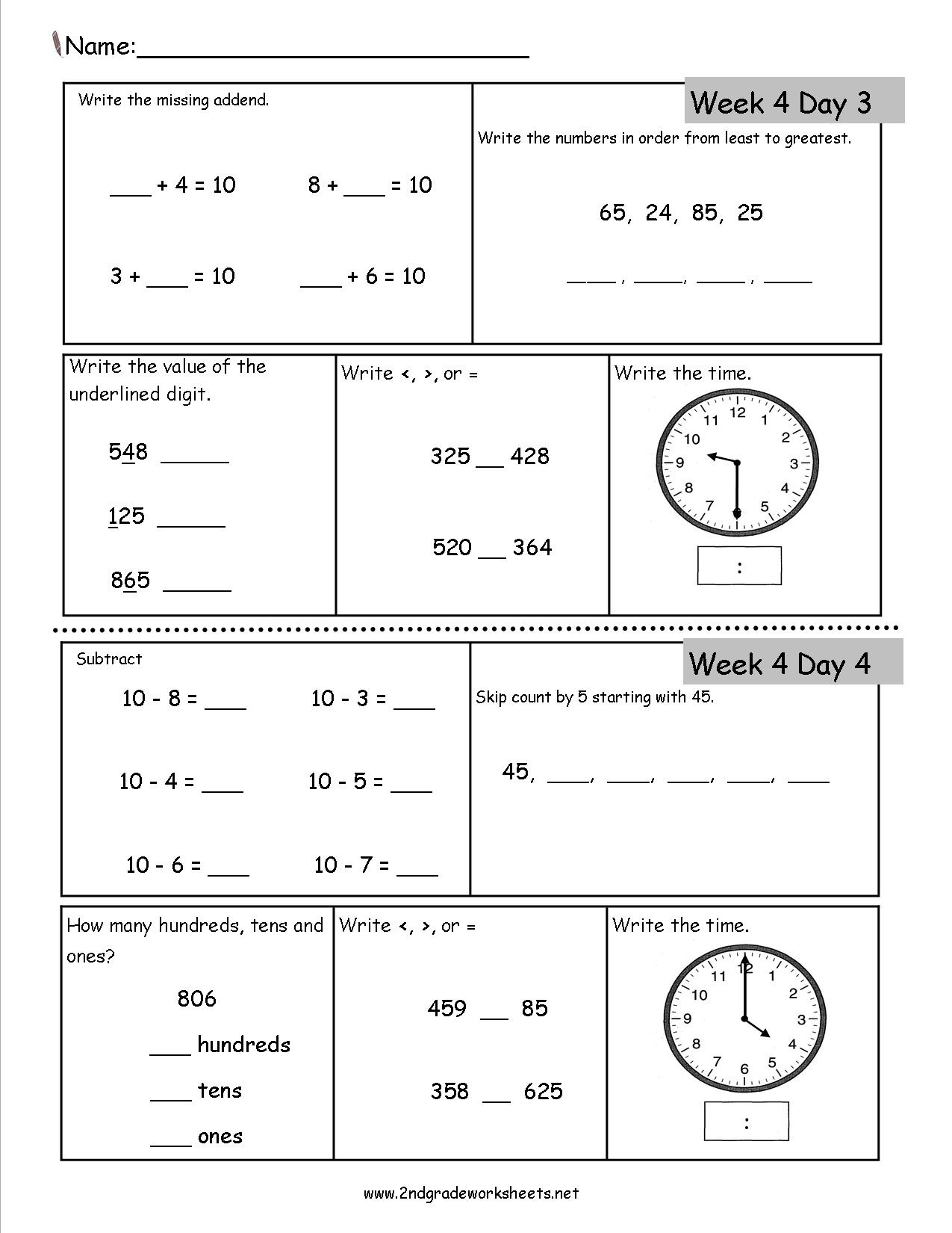 Free 2Nd Grade Daily Math Worksheets with regard to Free Printable Daily Math Warm Ups