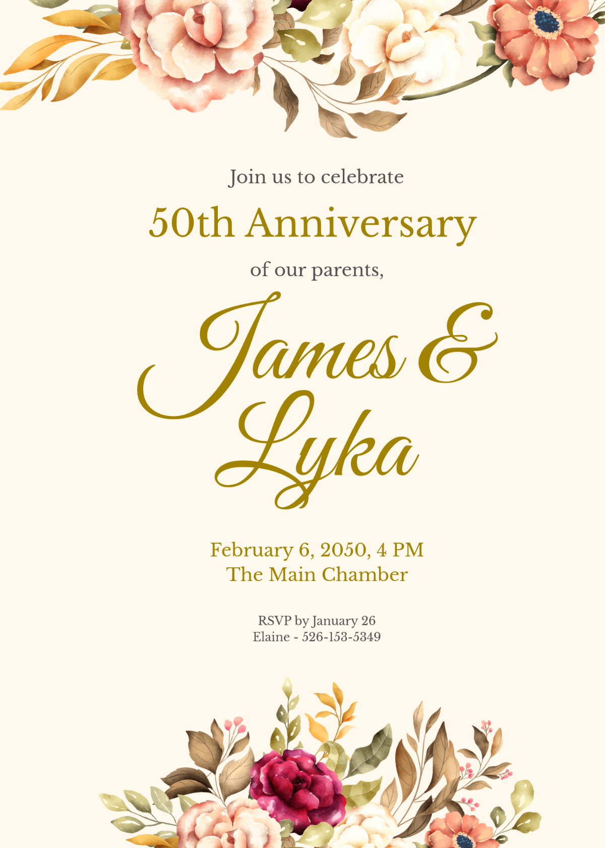 Free 50Th Anniversary Invitation For Parents Template To Edit Online throughout Free Printable 50Th Wedding Anniversary Invitation Templates